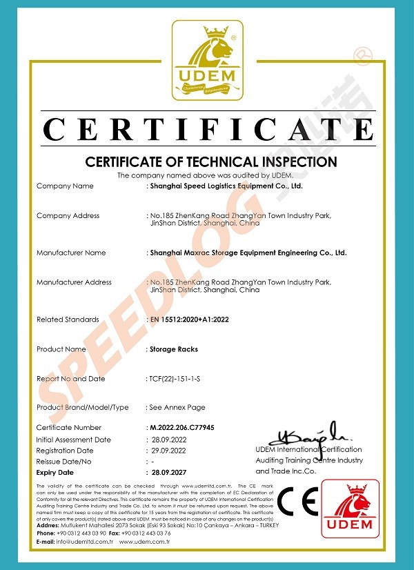 Pallet racking certificate